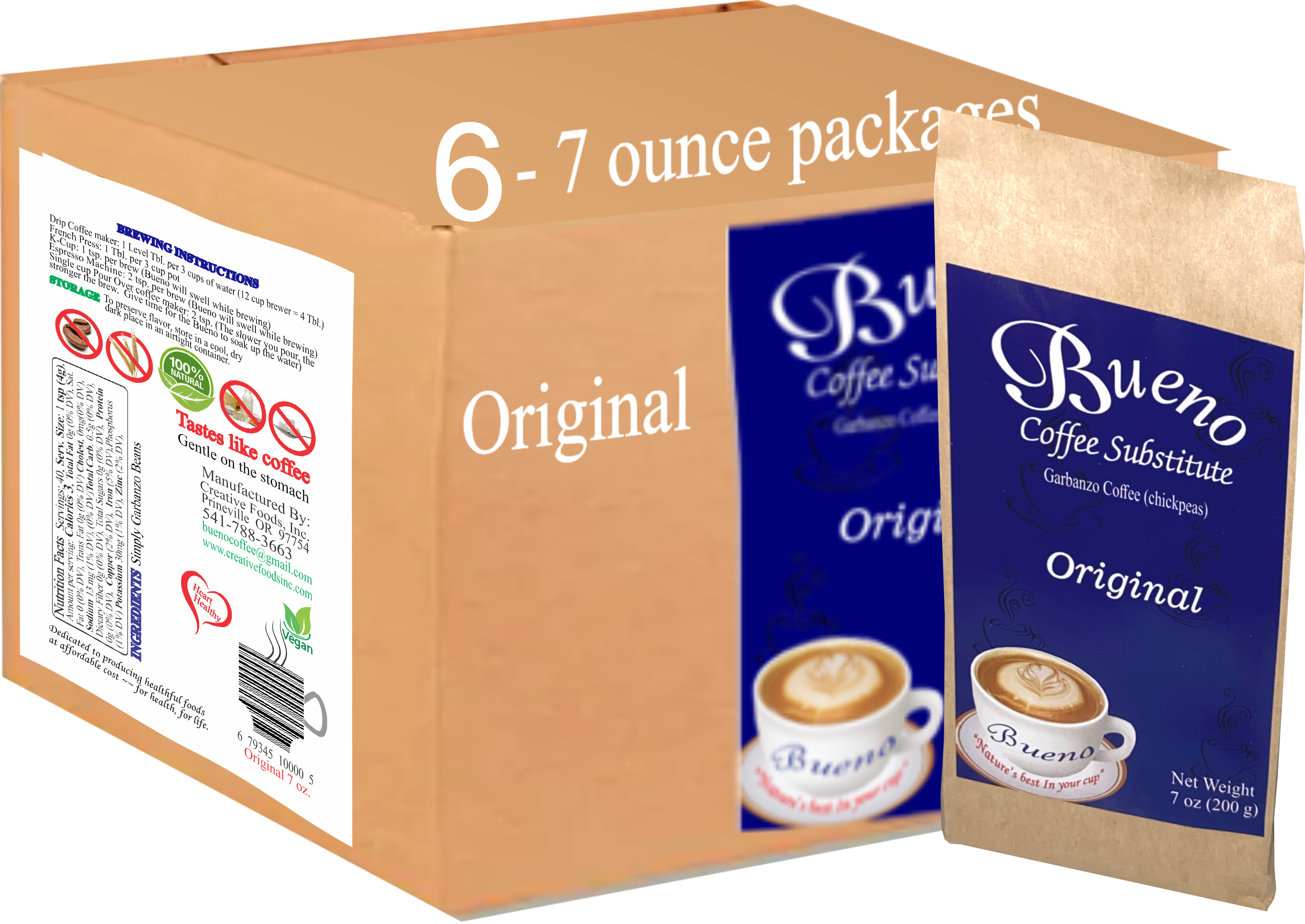 Original 6-7 ounce packages Bueno Coffee Substitute, Original
