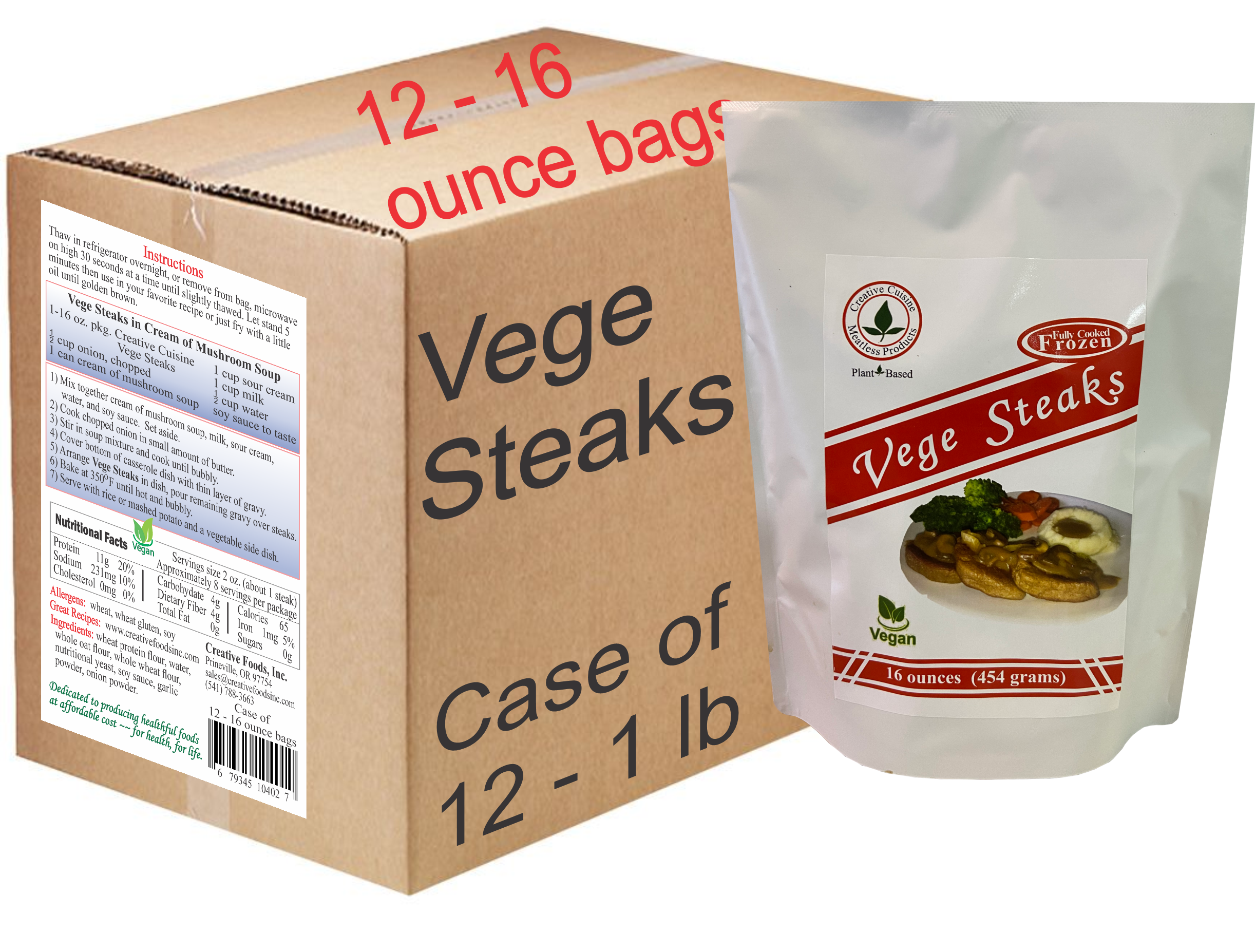 Vege Steaks-Case of 12 - 16 ounce pkgs FROZEN - Click Image to Close